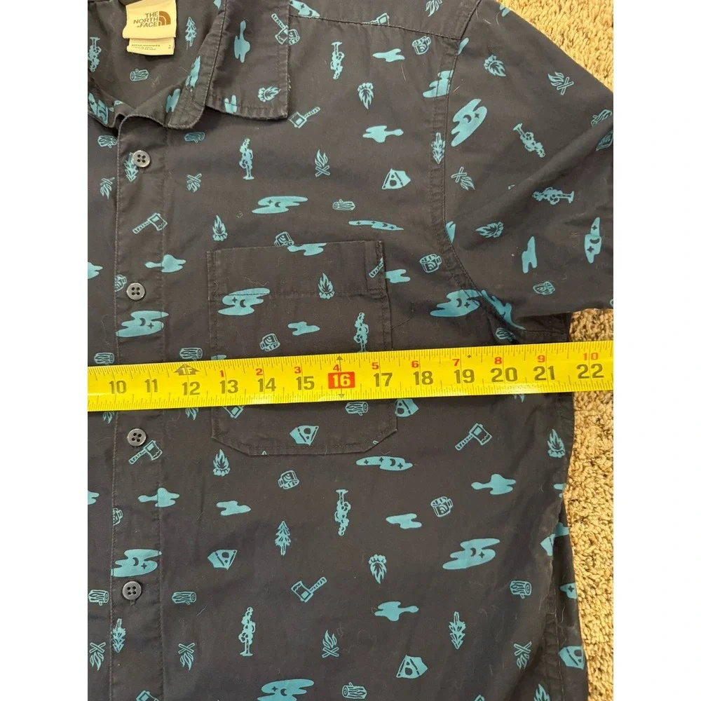 North Face Shirt Mens L Blue Short Sleeve Button Up Camping Hiking Outdoors Top